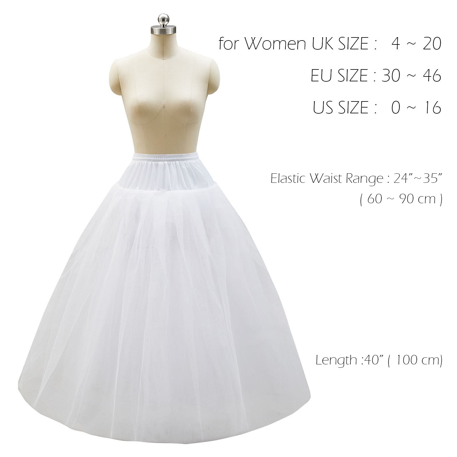 Aprildress Women White Full Length 6 Hoop Crinoline Petticoat Underskirt  for Wedding Dress Ball Gown CA-PPT360-WH : : Clothing, Shoes &  Accessories