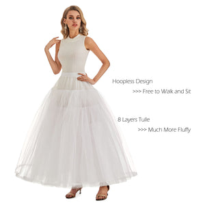 Aprildress Women's Hoopless Petticoat Crinoline Underskirt Slip with 8 Layers Tulle for Wedding Dresses PPT380