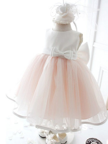White Pink Short Flower Girl Dresses with Bows ASD048