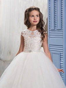 Elegant Long Flower Girl Dress A Line Lace Pageant Dresses MFD010