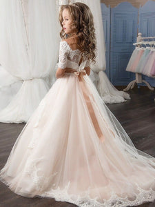Lace A Line White Champagne Flower Girl dress Pageant Dress for Teens ALD057