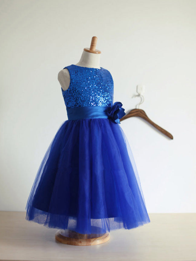 Short Royal Blue Sequins Flower Girl Dresses Cute Tutus ASD030