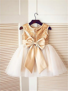 Short Gold Sequins Flower Girl Dress Tutus Baby Ball Gown ASD067