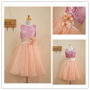 Short Flower Girl Dress Pink Sequins Puffy Tutus ASD021