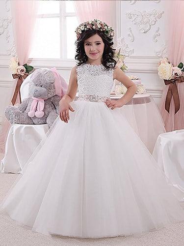 White Ivory Lace A Line Flower Girl Dress Princess Pageant Gown PFD068