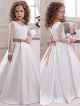 V Neck Long Sleeve A Line Lace Flower Girl dresses Pageant Dress for Teens ALD058