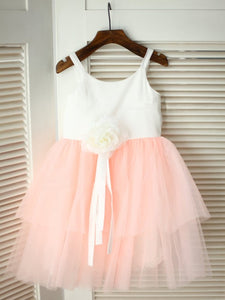 White Pink Short Flower girl Dress for Wedding Kids Ball Gown ASD069