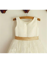 Short Lace Flower Girl Dress with Gold Sash Baby Princess Party Ball Gown ASD064