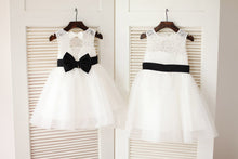 Round Neck Lace Tutus White Ivory Short Flower Girl Dresses ASD013