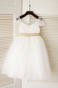 White Ivory Lace Tutus Short Flower Girl Dresses ASD015