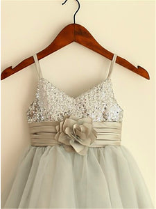 White Ivory Short Flower Girl Dress Tutus with Royal Blue Sash ASD054