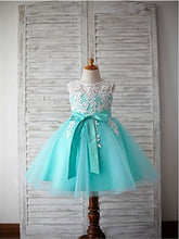 White Mint Short Lace Flower Girl Dresses ASD041