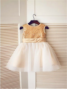 Short Gold Sequins Flower Girl Dress Tutus Baby Ball Gown ASD067