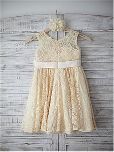 Champagne Short Lace Flower Girl Dresses Kids Ball Gown Party Dress ASD050