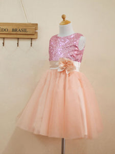 Short Flower Girl Dress Pink Sequins Puffy Tutus ASD021