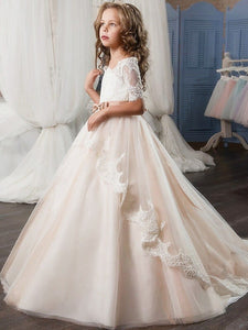 Lace A Line White Champagne Flower Girl dress Pageant Dress for Teens ALD057