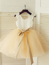 Short Ivory Champagne Flower Girl Dress Puffy Tutus with Sash ASD023