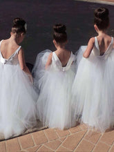 Backless White Ivory Tulle Flower girl Dress with Buttons ALD045