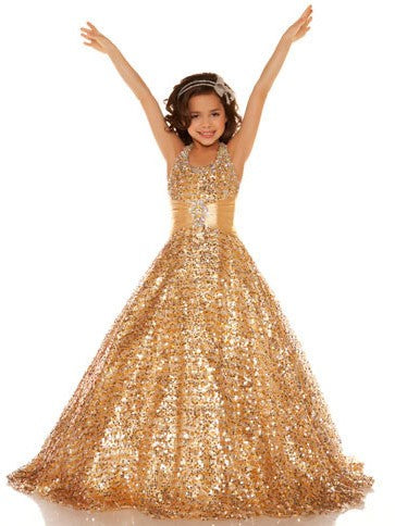 Gold Sequins Flower Girl Dresses Girls Pageant Gown ALD049