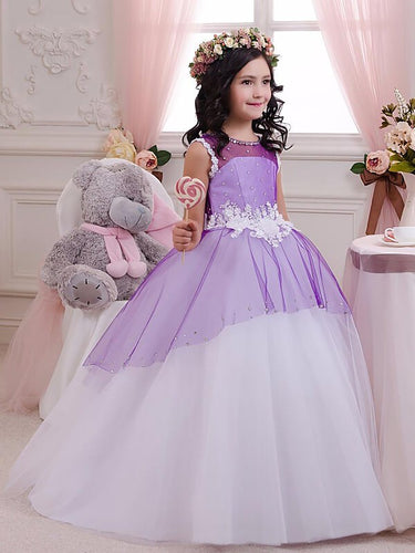 White Purple mixed Flower Girl Dress little Princess Party Pageant Dress ALD059