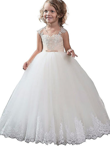 Champagne White Lace Flower Girl Dress Kids Pageant Dresses ALD064