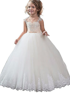Champagne White Lace Flower Girl Dress Kids Pageant Dresses ALD064