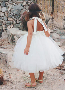 White Ivory Short Tulle Halter Flower Girl Dresses Kids Ball Gown ASD091