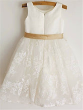 Short Lace Flower Girl Dress with Gold Sash Baby Princess Party Ball Gown ASD064