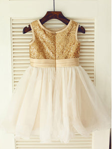 Puffy Gold Sequins Tutus Short Flower Girl Dresses ASD020