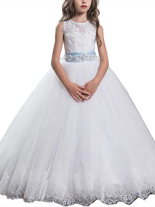 White Blue little Princess Ball Gown Flower Girl Dresses Pageant Dress for Teens ALD073