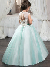 White Turquoise Long A Line Flower Girl Dress Pageant Gown for Teens ALD070