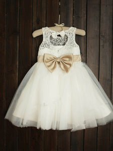 Short White Ivory Lace Flower Girl Dress Cute Puffy Tutus ASD031