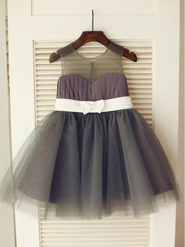 Dark Grey Short Flower Girl Dress Puffy Tutu Dresses with White Belt ASD028