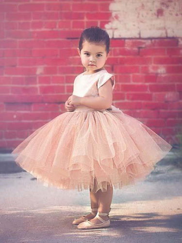 Short Champagne Flower Girl Dress Tutus for Wedding Kids Ball Gown ASD090