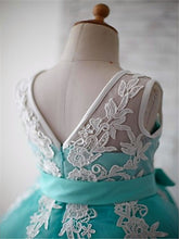 White Mint Short Lace Flower Girl Dresses ASD041