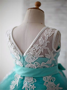 White Mint Short Lace Flower Girl Dresses ASD041