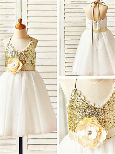 Halt Gold Sequins Short Flower Girl Dress Tutus ASD080