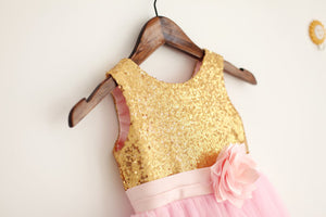 Gold Pink Tutus Skirt Sequins Flower Girl Dresses ASD006