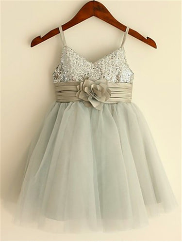 White Ivory Short Flower Girl Dress Tutus with Royal Blue Sash ASD054