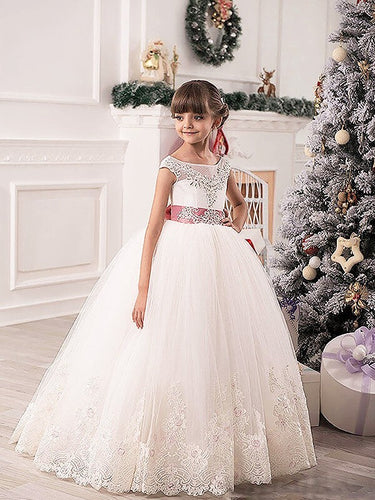 White Ivory Lace Flower Girl Dress Kids Pageant Dresses for Teens ALD074