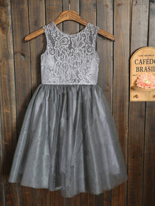 Dark Grey Short Lace Flower girl Dresses Cute Tutu Dress ASD033