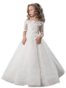 Off Shoulder A Line Lace Flower Girl Dress Pageant Dress for Kids Ball Gown ALD072