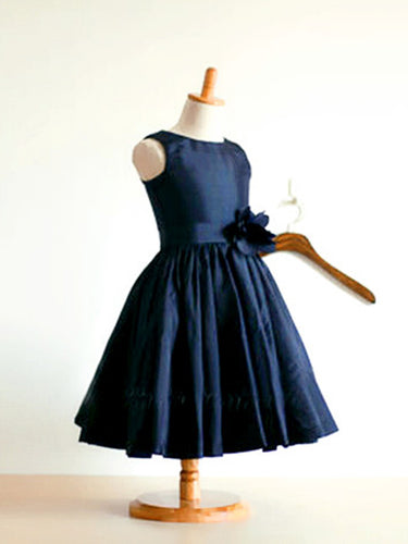 Navy Blue Satin Short Flower Girl Dresses ASD002