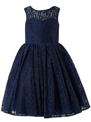 Navy Lace Short Backless Flower Girl Dresses with a Big Bow ASD045