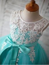 White Mint Short Lace Flower Girl Dresses ASD041