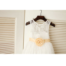 Round Neck Short Lace Flower Girl Dresses with Removable Sash ASD019