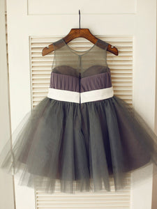 Dark Grey Short Flower Girl Dress Puffy Tutu Dresses with White Belt ASD028