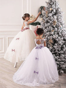 White Ivory Lace Flower Girl Dress Kids Pageant Dresses for Teens ALD074