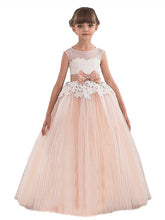 Champagne Long Flower Girl Dresses Lace A Line Pageant Dress for Teens ALD078