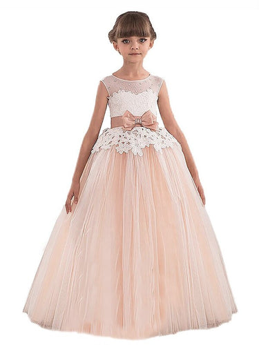 Champagne Long Flower Girl Dresses Lace A Line Pageant Dress for Teens ALD078